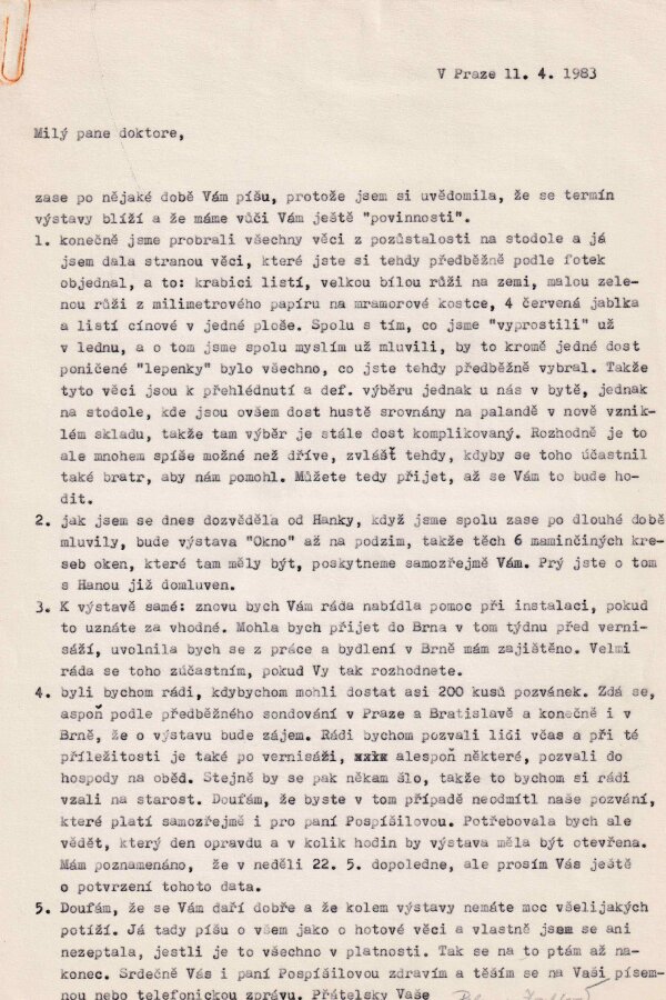 Korespondence P. Bregantové J. Valochovi, 1983, © archiv Nadačního fondu Kmentová Zoubek, 2023  